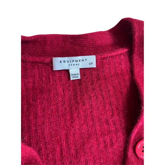 Equipment Femme Paz 100% Cashmere V Neck Ribbed Cardigan Sweater Red Small - Picture 8 of 10
